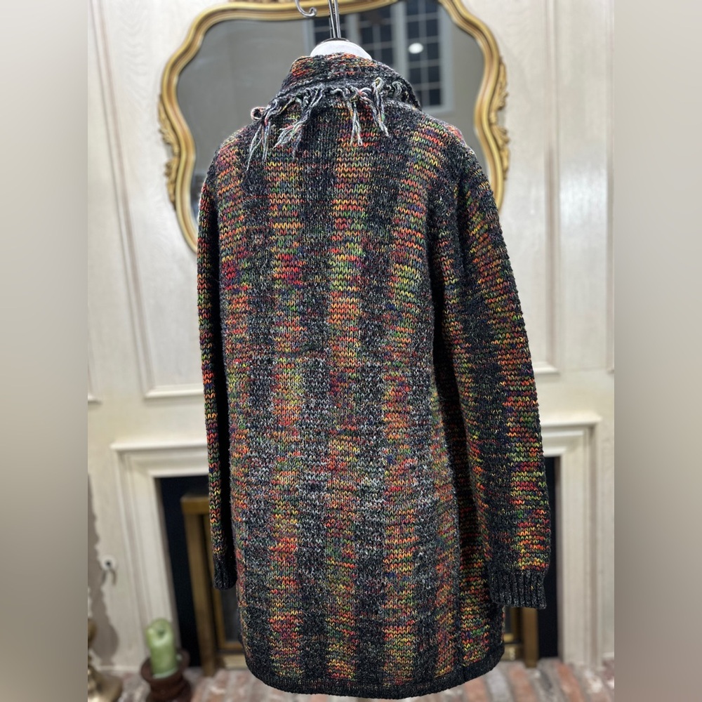 Esqualo Multicolor Knit Fringe Open Front Cardigan Sweater‎ Pockets M - Picture 6 of 12